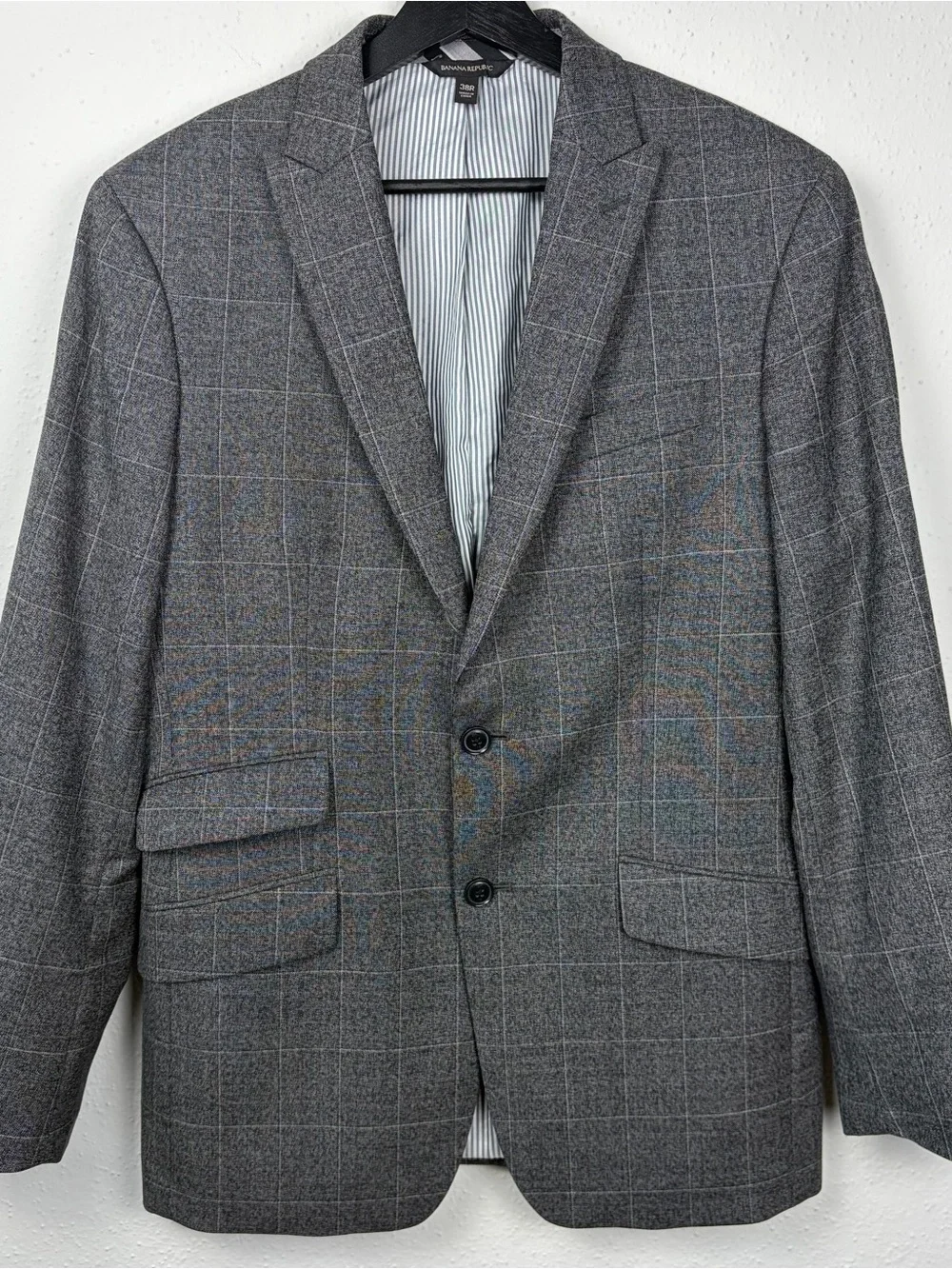 Banana Republic 38R Wool Windowpane Blazer Gray Standard Fit